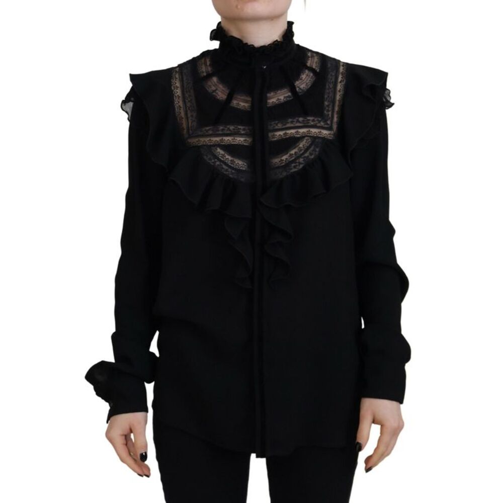 Dsquared² Black Lace Trim Turtle Neck Long Sleeves Women's Top